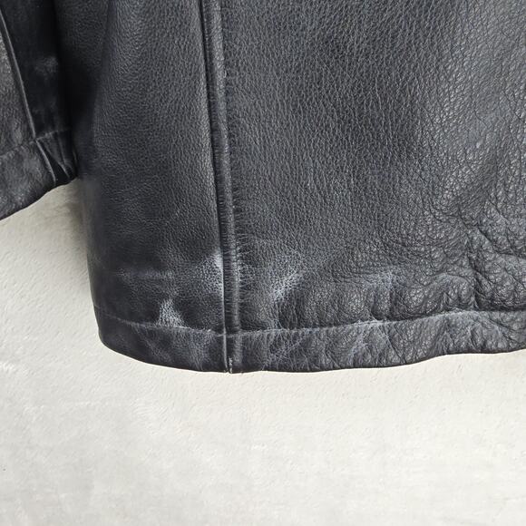 Vintage Gap Leather Jacket Mens Medium Black Peacoat Overcoat Y2K Quilted Lined - Picture 10 of 14